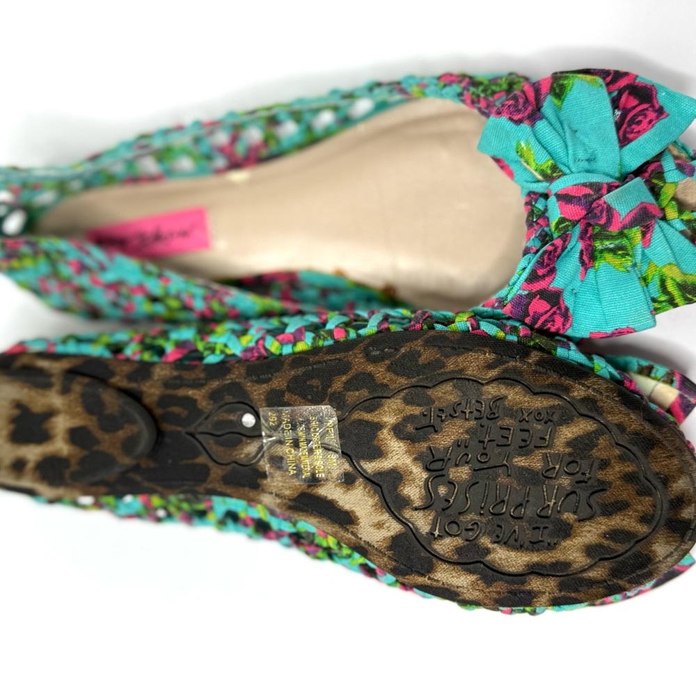 Betsey Johnson Teal Floral Bow Ballet Flats - Picture 5 of 8